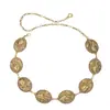 Cadena de Cintura Metálica Retro Transfronteriza Europea y Americana para Mujer Vestido de Olas Talladas con Concha Cinturón Versátil Accesorios de Cadena Corporal