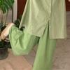 2026 Novo Estilo Conjunto Estilo Coreano e Japonês Estudante Camisa Listrada de Comprimento Médio + Calças Casuais Calças Cropped Conjunto de Duas Peças da Moda