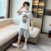 Pijama Infantil para Niñas, Verano Manga Corta Imitación Algodón Conjunto Delgado, Ropa de Casa Linda de Dibujos Animados para Niños Mayores, Verano