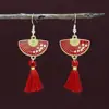 Brincos de Franja Vermelha Estilo Chinês, Brincos de Laço Festivos Étnicos Modernos Feitos à Mão, Acessórios de Orelha Exagerados Versáteis para o Ano Novo