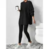 2026 Ropa de Otoño e Invierno para Mujer Transfronteriza Europea y Americana Conjunto Casual de Punto Acanalado con Sudadera con Capucha de Manga Larga Holgada