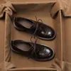 Zapatos de Cuero Pequeños con Cordones Estilo Coreano Temperamento Modernos para Mujer 2026 Primavera Retro Tacón Medio Grueso Punta Redonda Corte Profundo Suela Gruesa Zapatos Individuales