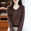 Outono de 2026 Gola V Manga Longa Espessura Média Lã Andy Camada Base Feminina Temperamento Elegante Artístico Comute Vendas Transfronteiriças