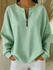 Top de manga larga con cremallera y rayas transfronterizo europeo y americano 2026, corte holgado, hombros caídos, camiseta casual versátil adelgazante de cuello redondo para mujer