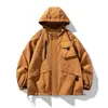 Jaqueta com Capuz Marca Tendência Retro Multibolsos Roupa de Trabalho Primavera e Outono 2024 Jaqueta Casual Solta Masculina e Feminina Estilo Montanha Outdoor