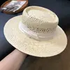 Sombrero de Paja de Verano para Mujer, Sombrero de Copa Plana Estilo Británico, Sombrero de Sol de Moda con Calados para Viajes y Vacaciones, Sombrero de Sol para la Playa