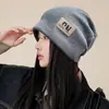 Gorro de punto para mujer de otoño e invierno con bordes enrollados, versátil, cálido y resistente al frío, adecuado para cabezas grandes, cubreorejas y diseñado para mantener la cabeza caliente