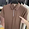 Camisa Polo de Manga Curta para Homens de Meia-Idade e Idosos Verão Novo Manga Meia-Manga Zíper Casual Camiseta Masculina Fina de Seda de Gelo
