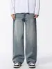 2026 Jeans Novos Lavados Gradiente Retro Masculino Soltos Perna Larga Caimento Perna Reta Calças Longas Azul Claro Algodão