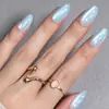 24 peças Unhas vestíveis de fábrica original olho de gato azul brilho de estrela formato amêndoa ponta de estrela unhas vestíveis prontas
