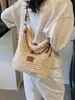 Bolso Tejido Hueco Nuevo Bolso de Paja de Verano para Mujer Gran Capacidad Bolso Tote de Hombro Cruzado Bolso de Playa para Vacaciones en la Costa