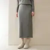 Falda de Punto de Cachemir 100% Puro para Mujer, Otoño e Invierno, Moda Versátil, Color Sólido, Longitud Media, Cintura Alta, Ajustada a la Cadera