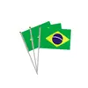 Bandera brasileña de mano 14*21cm, bandera de poliéster con asta de plástico, bandera colorida de mano, stock de fábrica, impresa.