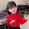 Camiseta Básica de Veludo Quente para Meninas, Roupa Outono e Inverno Gola Alta Meia para Crianças, Camiseta de Manga Longa para Crianças Tamanho Pequeno e Médio, Top Estilo Coreano para Bebê