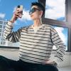 Fw10067 2025 Marca de Moda Gama Alta Elegante Cuello en V Falso Versátil Sencillo Sudadera Rayada Manga Larga para Hombre