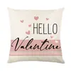 Funda de almohada rosa para San Valentín, con estampado de cuadros y amor, de lino, decorativa para sofá, regalo festivo