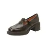 Zapatos de Tira en T Retro Sorprendentemente Hermosos y Versátiles con Corte Profundo para el Trayecto Diario, Mocasines Slip-On con Punta Cuadrada y Tacón Grueso para Mujer