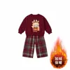 Conjunto de Pantalones a Cuadros de Moda y Sudadera con Cuello Redondo para Niños, Ropa de Año Nuevo para Niños y Niñas, Conjunto de Dos Piezas Forrado de Felpa de Invierno para Bebés y Niños