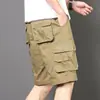 Pantalones de Verano Casuales de Algodón Puro Lavado para Hombre, Talla Grande, Longitud Media, Bolsillos Múltiples, Pierna Recta Holgada, Estilo Cargo Cinco