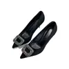 Zapatos Negros Versátiles Elegantes de Punta Fina Profesionales de Tacón Alto para Mujer Verano 2026 Nueva Moda Zapatos de Viaje de Lujo con Pedrería