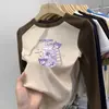Desenho Animado Estampa Fofa Tamanho Médio-Grande Infantil Gola Redonda Base de Veludo Top para Meninas Patchwork Manga Longa Estiloso Fashionável Top de Bebê