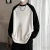 Camiseta de manga larga con bloques de color, retazos y logo estampado de marca de moda de 230g para hombre, otoño e invierno, corte holgado, camiseta básica