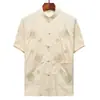 Camisa Tang de Seda de Gelo de Manga Curta para Homens de Meia-Idade e Idosos, Roupa Casual de Verão para Avô, Estilo Chinês, Tamanho Grande, Hanfu de Pai