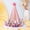 Gorro de pompón bola de piel ala estrella sombrero de cumpleaños adulto bebé decoración de fiesta de pastel sombrero puntiagudo nacarado escarchado
