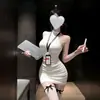 Lencería sexy, estilo de deseo puro, chica caliente, sin mangas con cuello halter, vestido ajustado a la cadera, estilo de secretaria coqueta, lencería para no quitarse, ajustado a la cadera