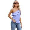 2024 Amazon AliExpress primavera e verão novo ombro simples babado cor sólida colete top plissado para mulheres