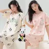 Camisola de verão feminina de manga curta, estilo coreano, plus size, solta e fofa, comprimento médio, pode ser usada fora de casa, pijama casual, roupa de casa