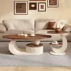 Mesa de centro estilo vintage de luxo leve na cor nogueira para sala de estar, uso doméstico, mesa de centro oval, combinação moderna simples, nova mesa de centro pequena