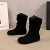 Nuevas Botas Cortas de Mujer Otoño 2026 con Tacón Oculto, Punta Redonda, Diseño Arrugado, Estilo Vintage, Botines Casuales Ajustados