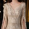Vestido de Noche Lentejuelas Escote Profundo 2026 Nuevo Manga Larga Estilo Celebridad Presentador Largo Cola de Pez Ajustado a la Cintura