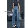 Jeans de pierna ancha de cintura alta con diseño plisado para mujer, nuevos de primavera y otoño, color azul vintage, corte suelto, fluidos, hasta el suelo