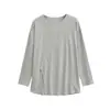 Estilo Perezoso Chica Caliente Blusa Holgada Transpirable con Abertura Diseño de Primavera Empalme Adelgazante Camiseta de Manga Larga Top Corto
