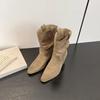 Botines Cortos de Punta Fina con Tacón Grueso Adelgazantes y que Aumentan la Altura para Mujer, Nuevo Estilo Otoño e Invierno, Botines Arrugados, Botas Vaqueras Occidentales, Botas Martin, Modernos