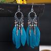 Pendientes de Plumas Bohemios Transfronterizos, Accesorios Personalizados de Estilo Retro para Vacaciones, Pendientes Largos Exquisitos con Borlas de Estilo Étnico