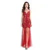 Vestido Europeu e Americano de Lantejoulas dos Anos 1920, Vestido Longo com Franjas para Etiqueta de Anfitrião Gatsby, Vestido de Noite para Performance de Palco