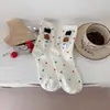 Meias de Ursinho Aveludadas para Mulheres, Meias Coloridas de Bolinhas Estilo College Meia-Perna, Meias Fofas de Desenho Animado Tridimensional para Mulheres, Meias de Dongdaemun