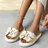 Chinelos de Linho com Laço Grande Transfronteiriços para Mulheres, Slip-Ons Planos Antiderrapantes para Uso Doméstico, Estilo Europeu e Americano, Multicor, Respiráveis, Atacado