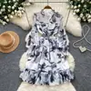 Vestido Floral Estilo Romântico Francês com Manga Bufante para Mulheres 2026 Outono Decote V Cintura Marcada Emagrecedor Elegante Chiffon Saia Evasê