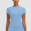 Nueva camiseta fina de color liso ajustada para cross-border, top de yoga ajustado de secado rápido para mujer, adecuado para correr al aire libre y fitness, de manga corta