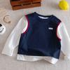 Camiseta de Manga Larga para Niños 2026 Ropa Infantil Primavera y Otoño Camiseta Base Falsa de Dos Piezas para Niños Camiseta de Algodón Puro para Bebés y Niños Pequeños Top para Niños Grandes
