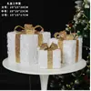 Decoración navideña arte en hierro caja de regalo luminosa juego de tres piezas adorno de exhibición arreglo de escena de árbol de Navidad