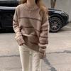 Suéter de gola redonda estilo preguiçoso feminino outono e inverno 2021 novo estilo coreano solto listrado contraste cor manga comprida suéter moderno