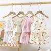 Pijamas para niñas de algodón puro, traje de verano fino con dibujos animados, sin mangas, bonitos y con aire acondicionado.
