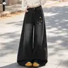 Calças Jeans Retrô para Meninas 2026 Outono Novidades Crianças de Tamanho Médio e Grande Bordado de Estrela Calças de Perna Larga Calças Slim Fit Comprimento Total Calças Infantis