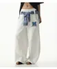 Pantalones de Bufanda de Seda con Caída Otoñal con Estampado de Letras Pantalones de Pierna Ancha Sueltos Modernos Rectos Casuales Pantalones Largos de Retazos para Mujer