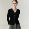 Estilo elegante~Cardigã de malha de cashmere com decote em V para mulheres, suave e modelador, suéter versátil, top estilo francês